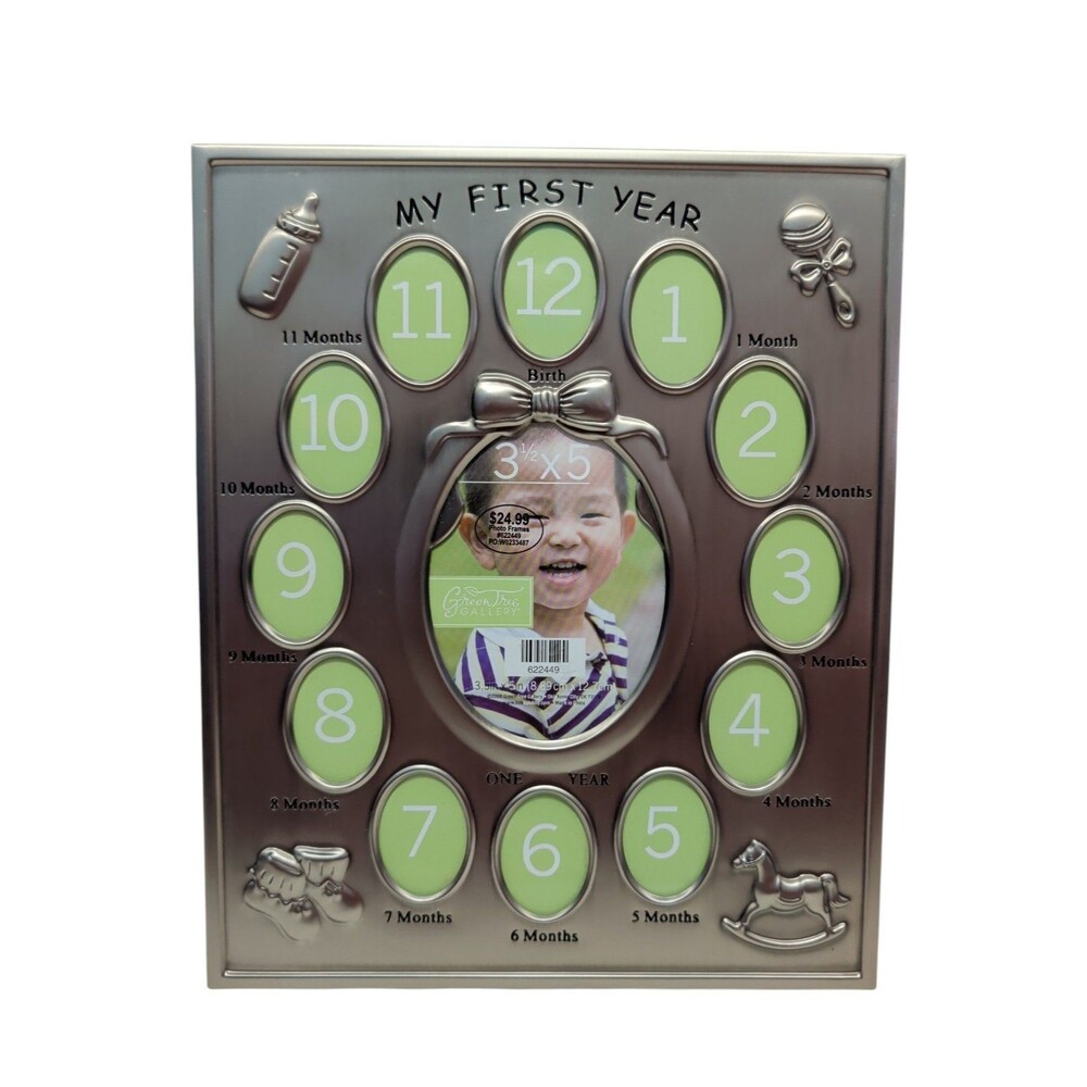 Green Tree Gallery My First Year Silver Metal Picture Frame 11”x9” Beautiful New